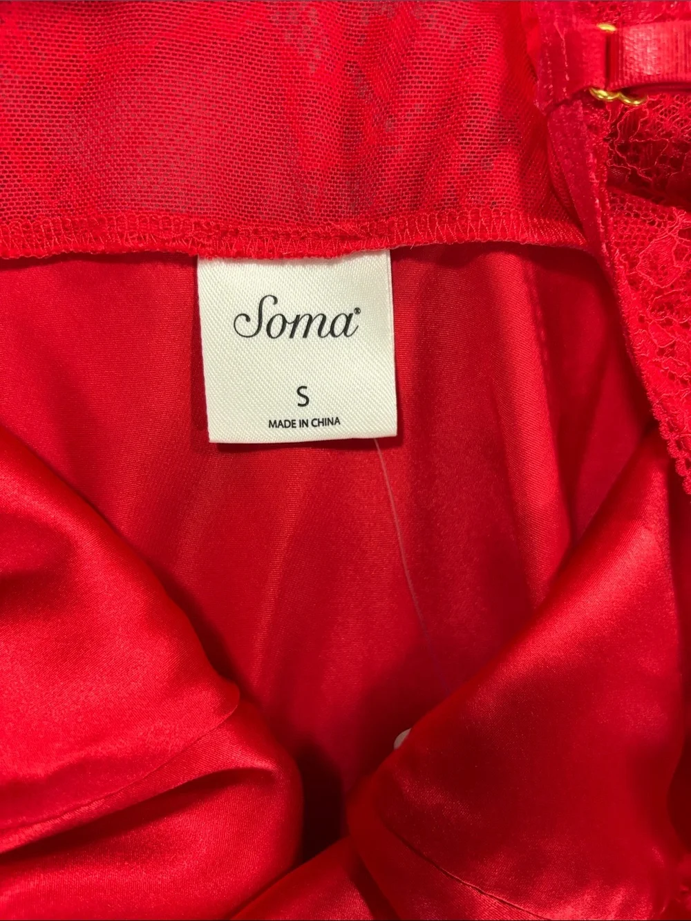 SOMA 100% Silk Red  Lace Chemise & Robe Set - Women's Intimates S